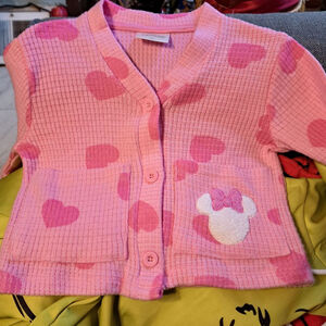 Girls Disney Junior Minnie Cardigan Size 3T Pink Heart Print